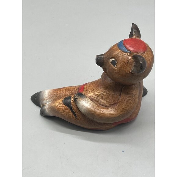 Wooden pig laying on back hat belt wood red black blue brown width 7X4.5" READ - Picture 3 of 5